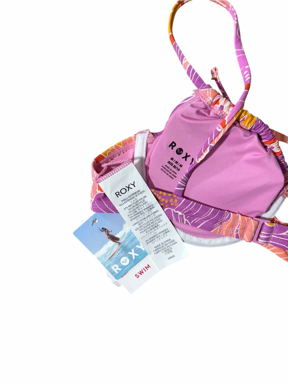 Roxy Bikini Top Bell Botttom Blooms Ruched Underwire Floral Top Size Medium NWT - Picture 5 of 5